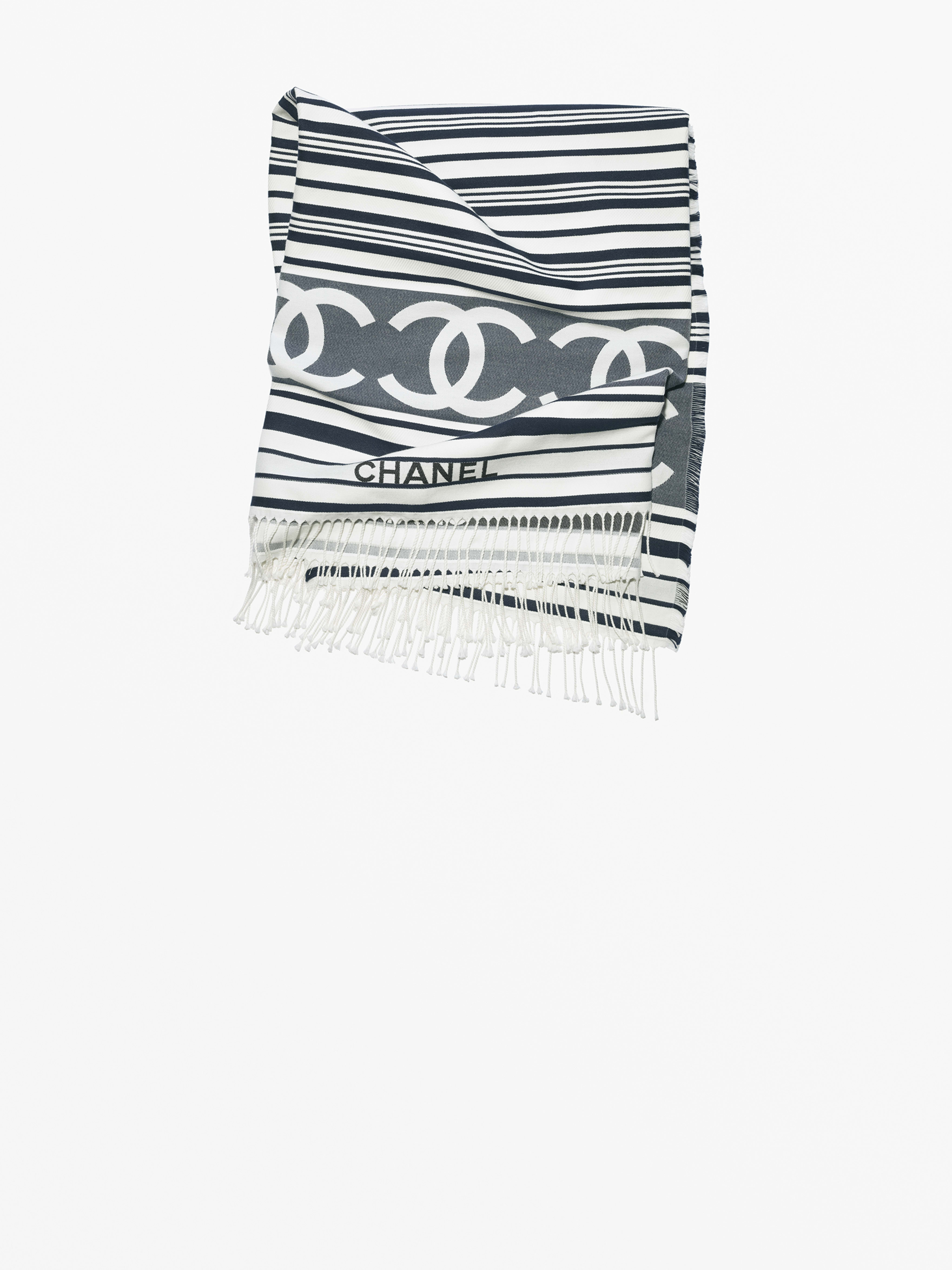 ビーチ タオル - コットン、ホワイト & ダークネイビーブルー