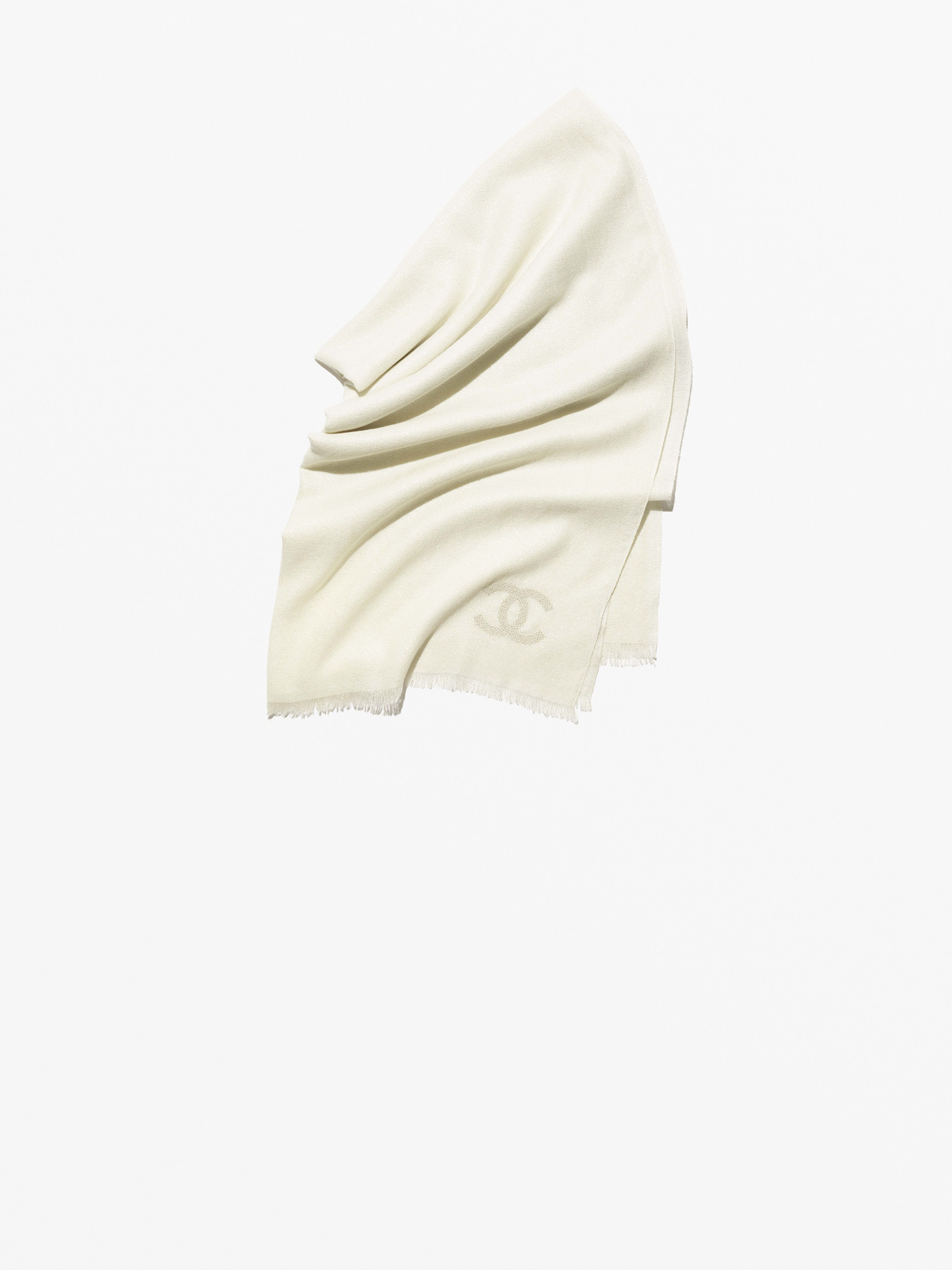 Stole - Cashmere, silk & metallic fibers, ivory — Fashion | CHANEL