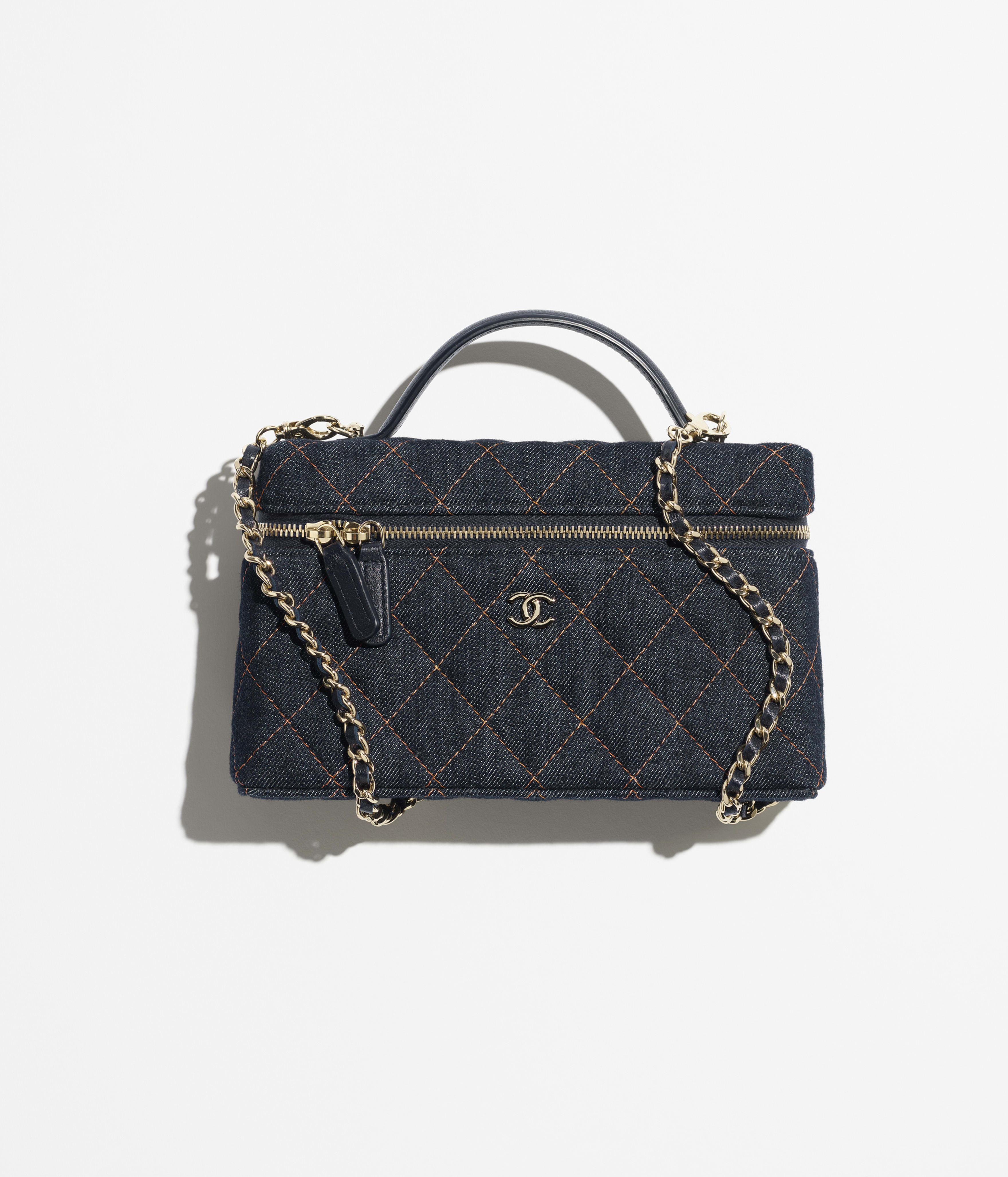 クラシック チェーンクラッチ - デニム、ダークブルー & オレンジ