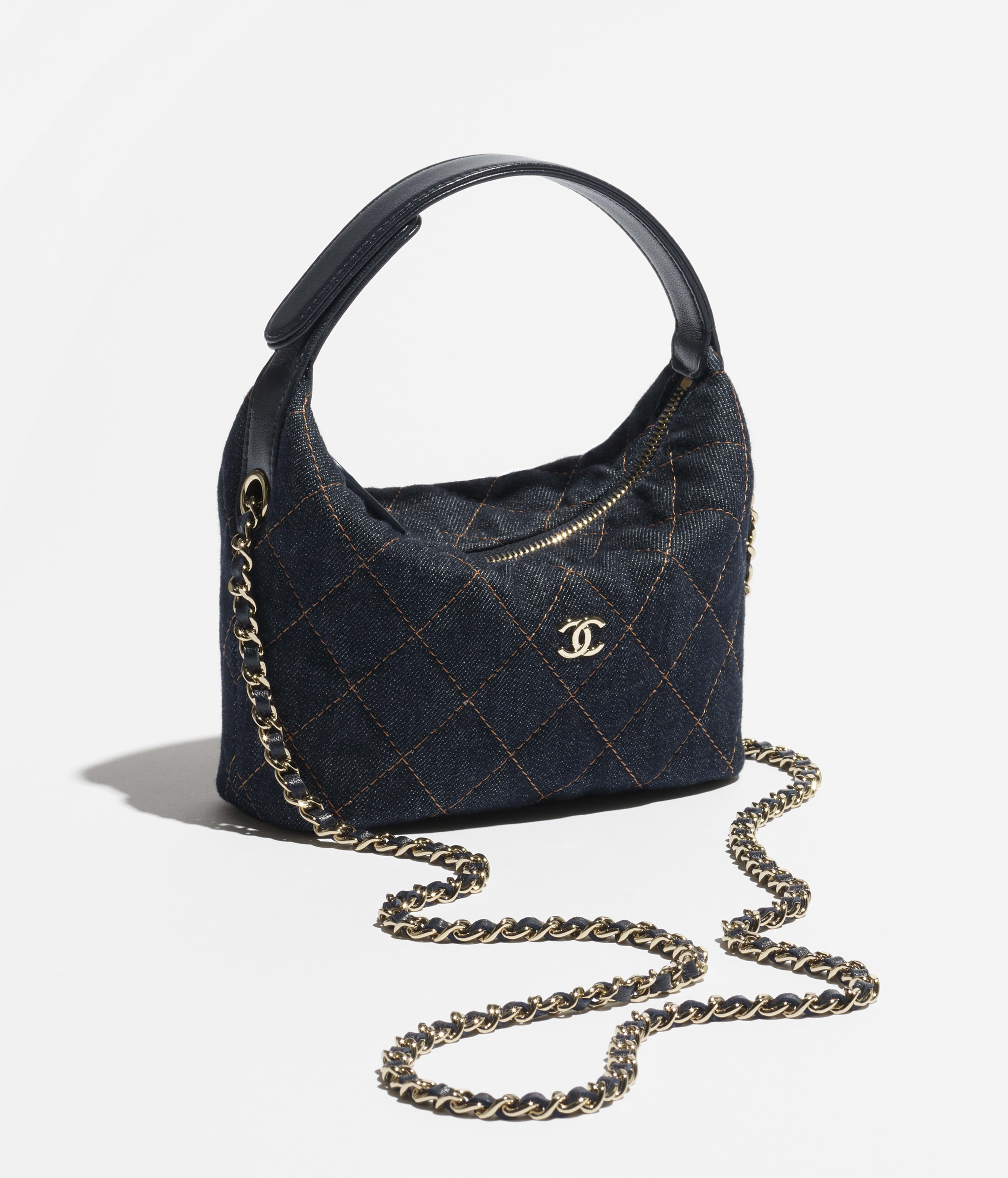 クラシック チェーンクラッチ - デニム、ダークブルー & オレンジ