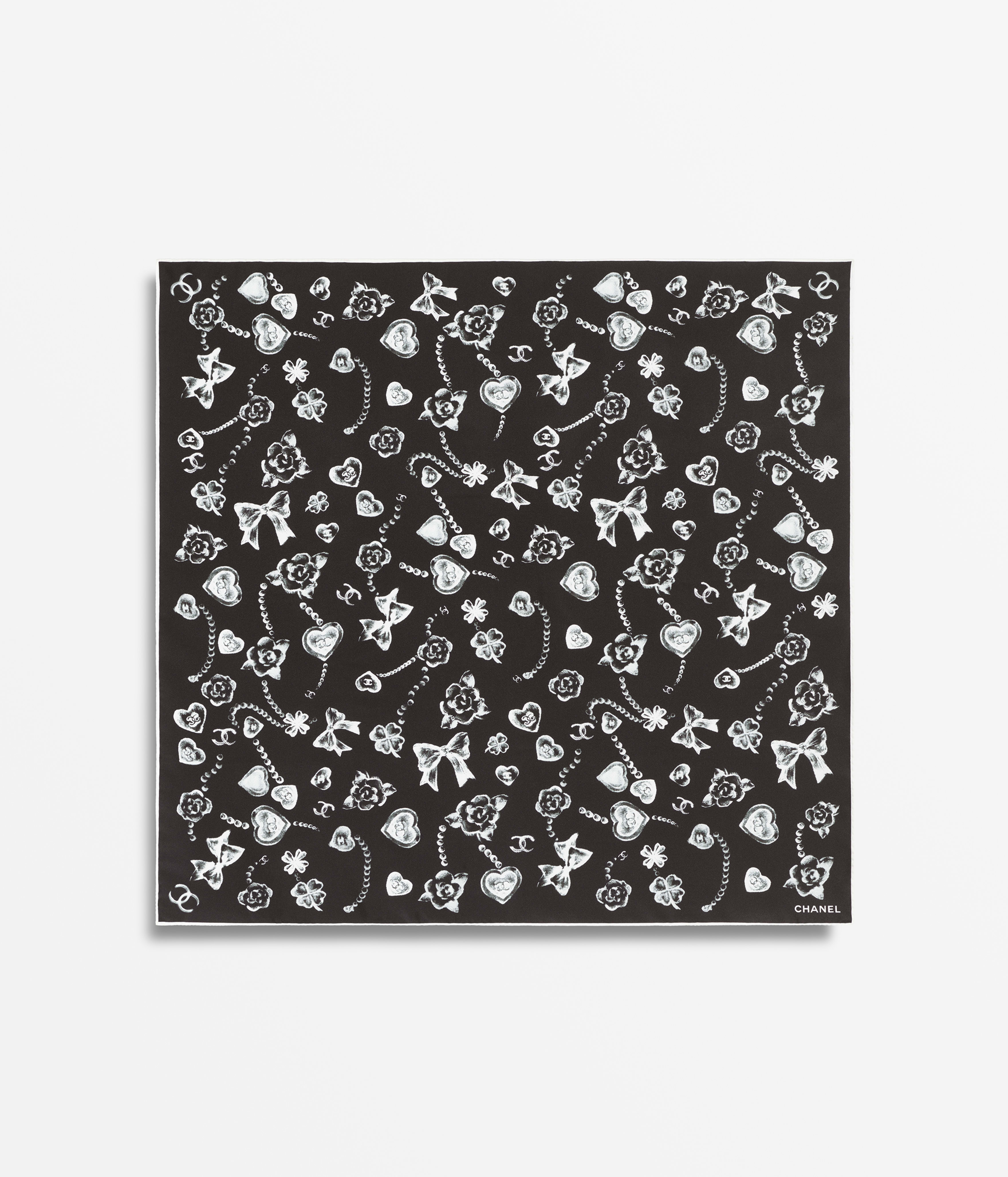 スカーフ - シルク ツイル、ブラック & ホワイト — ファッション