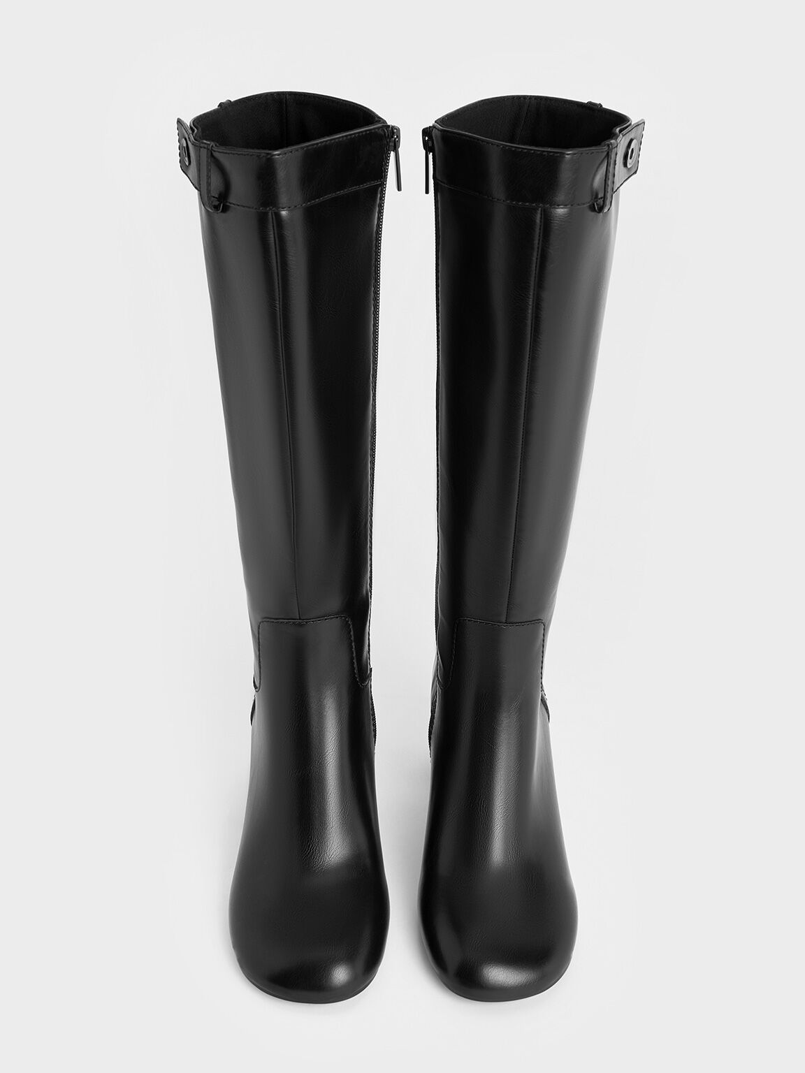 ブロックヒール ロングバイカーブーツ - ブラック | CHARLES & KEITH