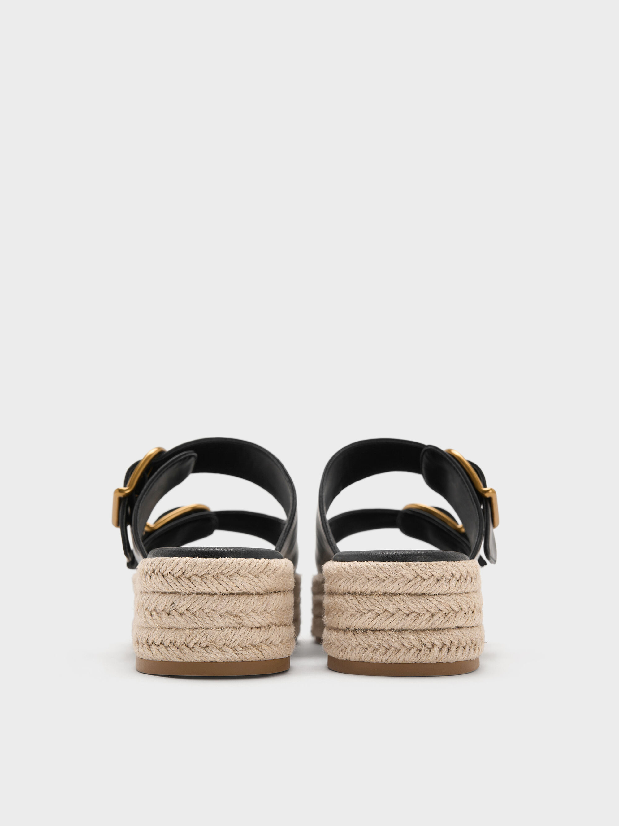 エスパドリーユ フラットフォームサンダル - ブラック | CHARLES