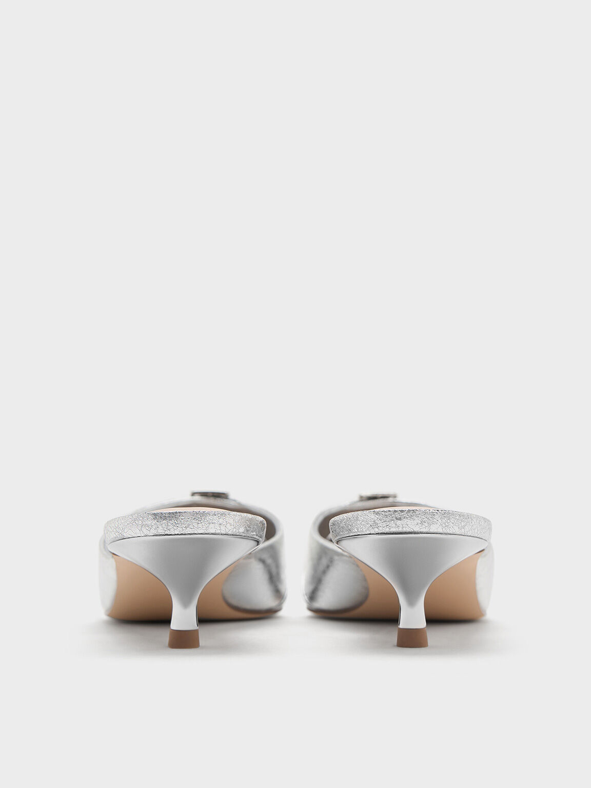 クリスタルバックル ポインテッドトゥキトゥンヒールミュール