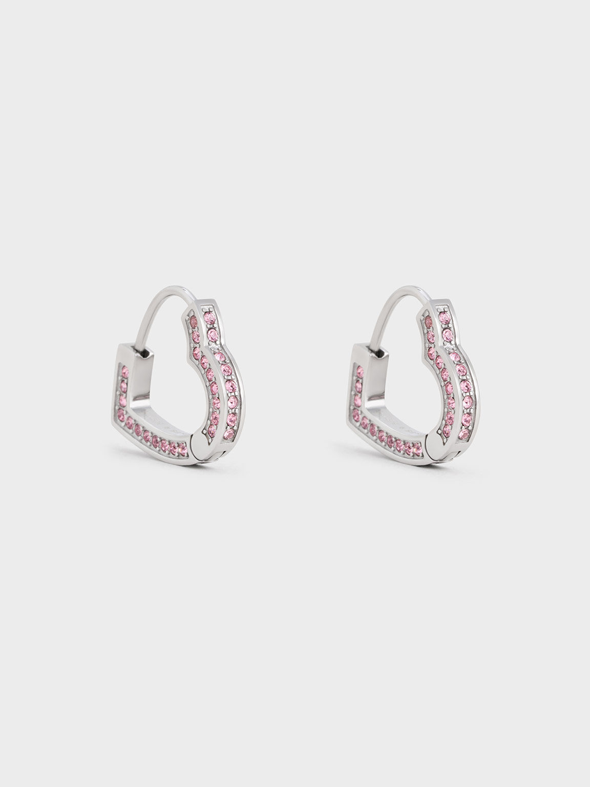 Malorie マロリー クリスタルハートフープピアス - シルバー | CHARLES