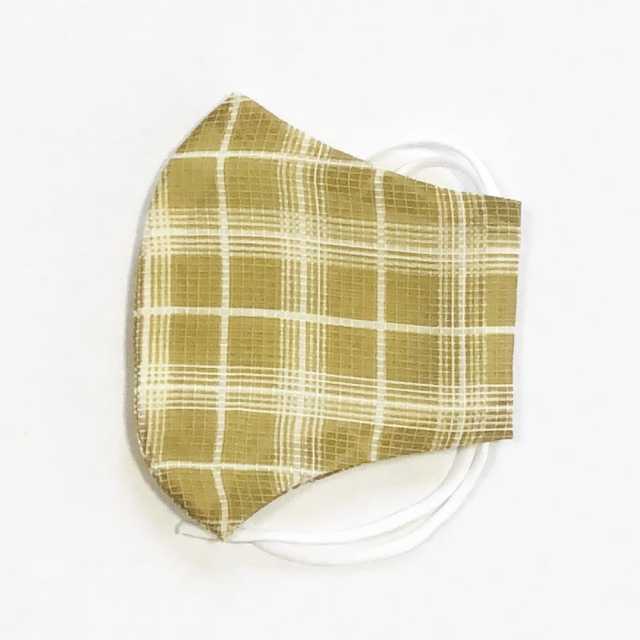 竺仙マスク】 『絹紅梅』 重ね格子 山吹色