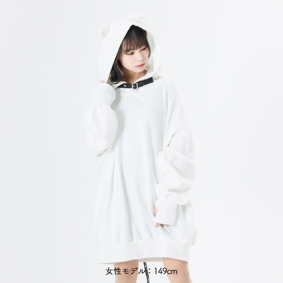mew】猫耳フードベルトパーカー(WHT)