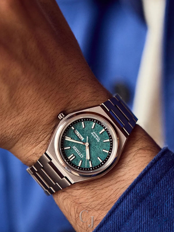 CITIZEN ZENSHIN THREE-HAND GREEN DIAL MEN'S WATCH AW0130-85X