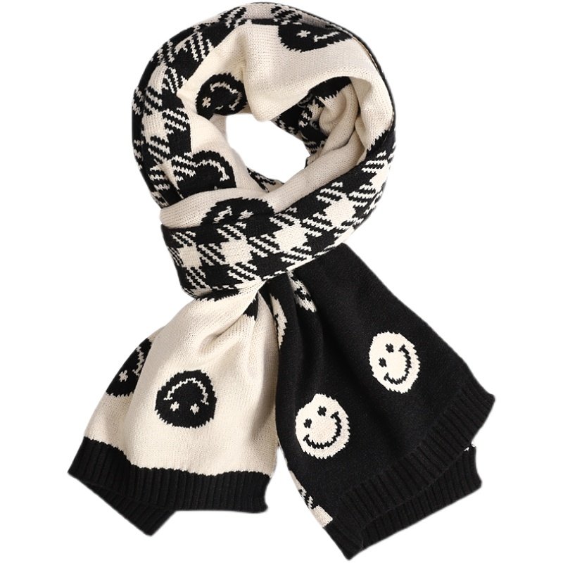 Unisex double-sided smiley face muffler Scarves shawl 男女兼用