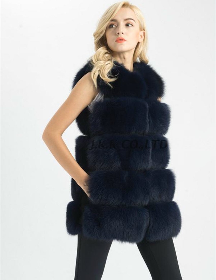 Women's Real fox fur vest Front 5 block リアルフォックスファー