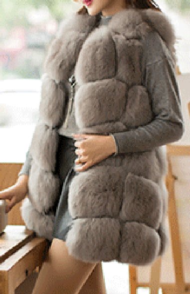 Women's Real fox fur vest Front 5 block リアルフォックスファー