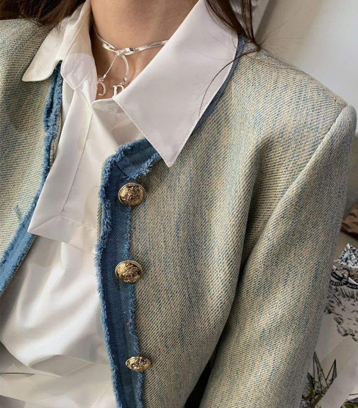 fringed denim trimmed jacket coat フリンジデニム縁取りジャケット