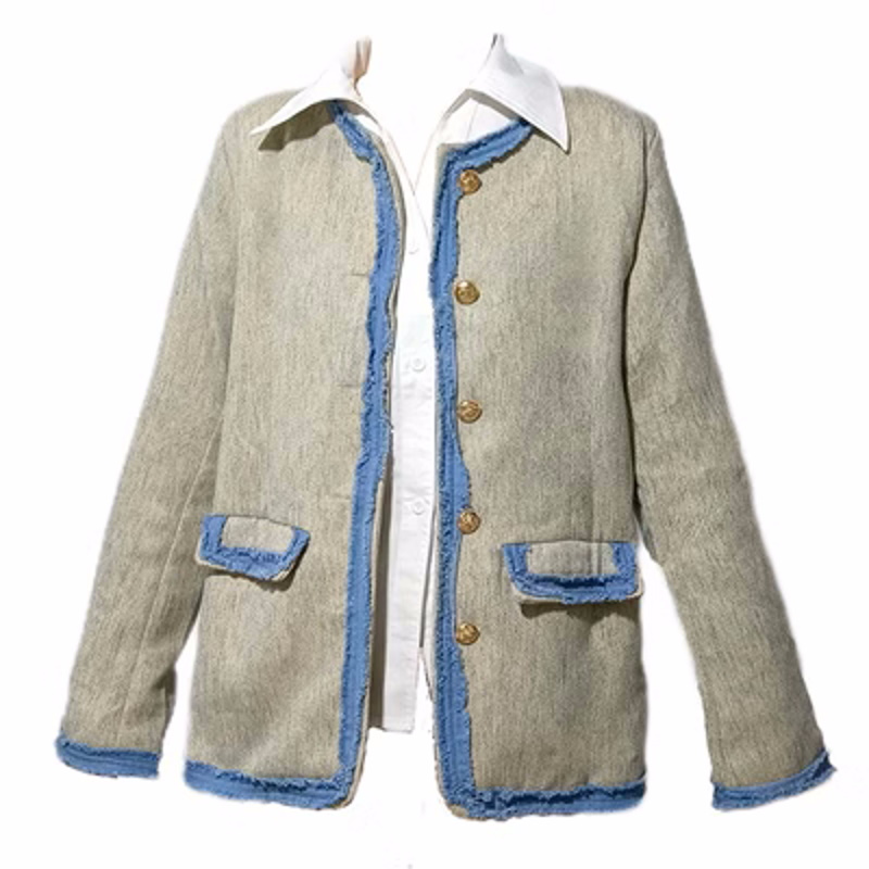 fringed denim trimmed jacket coat フリンジデニム縁取りジャケット