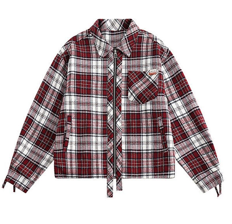 New Red Plaid zip up G jacket Jacket ユニセックス 男女兼用レッド