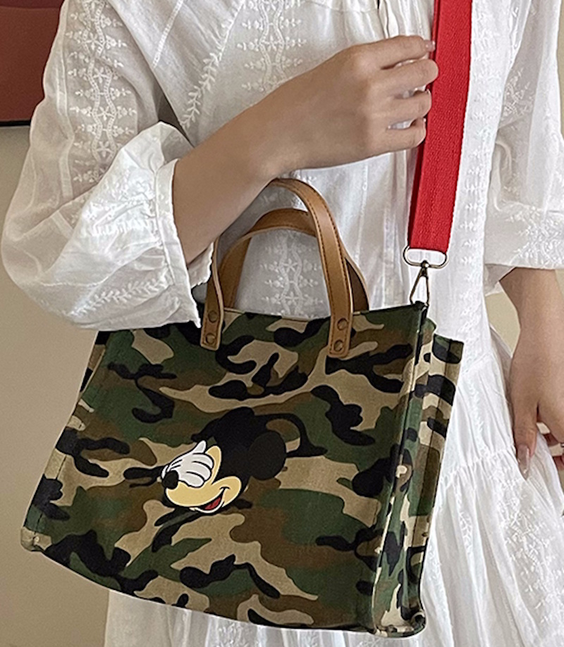 Mickey camouflage tote shoulder canvas bag ミッキープリント