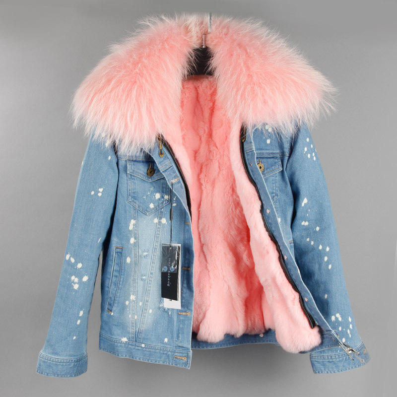Real Rubbit Fur Denim Jacket リアルファー付きデニムダメージGジャン