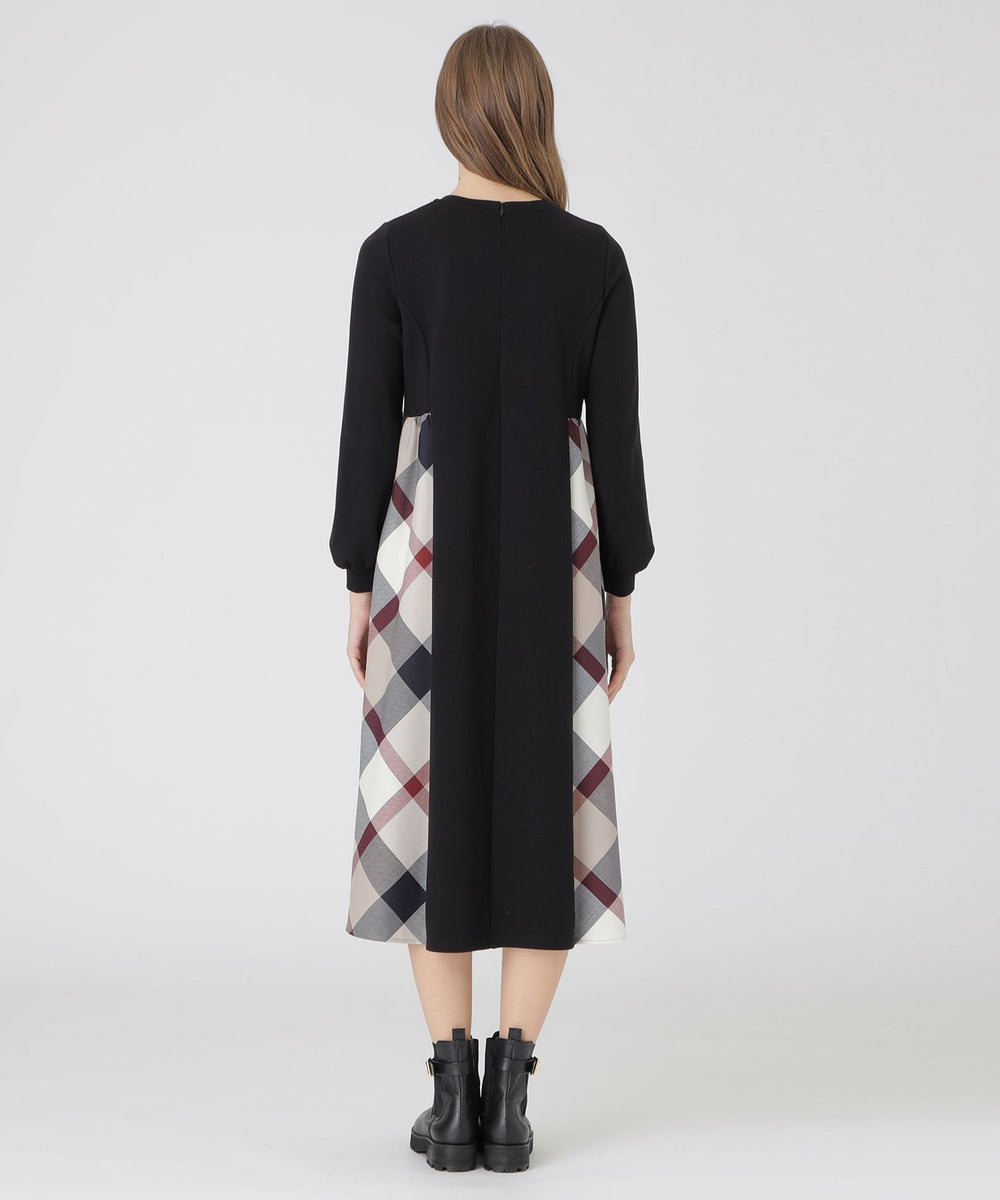 ウールミックスポンチパーシャルチェックドレス（ドレス）｜BLUE LABEL