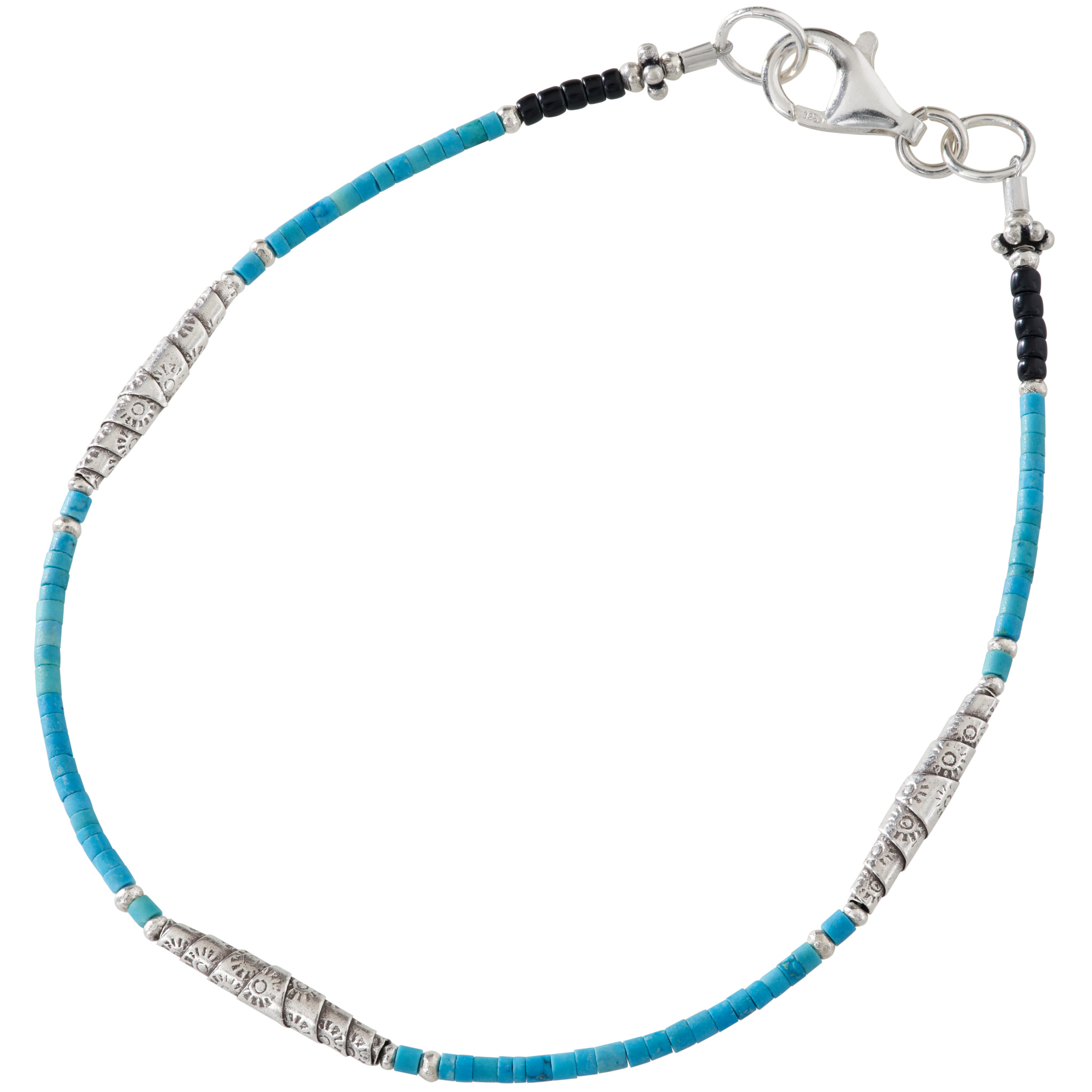 カレン族シルバー 天然無染色 ターコイズ ビーズ ブレスレット