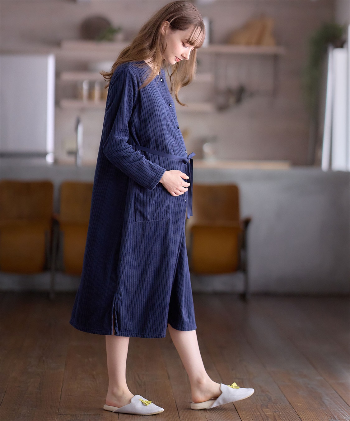 針抜きリブテレコフリースネグリジェ/パジャマ(産前・産後対応