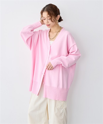 anyfee/大きいサイズ】スウェットライクVネックニットカーディガン◇新