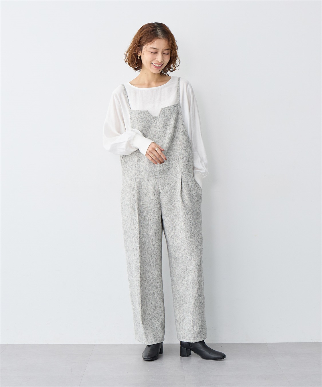 anyfee/大きいサイズ】ツイードキャミビスチェ風サロペット