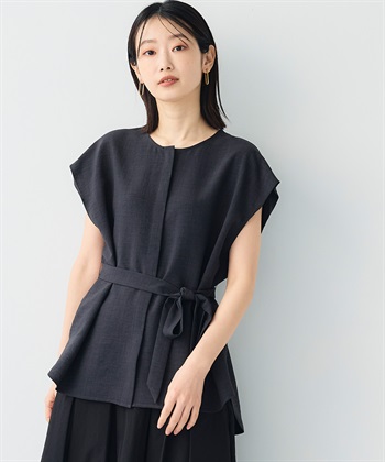 シワになりにくい》サマナチュラ リネンライクベルト付きフレンチ