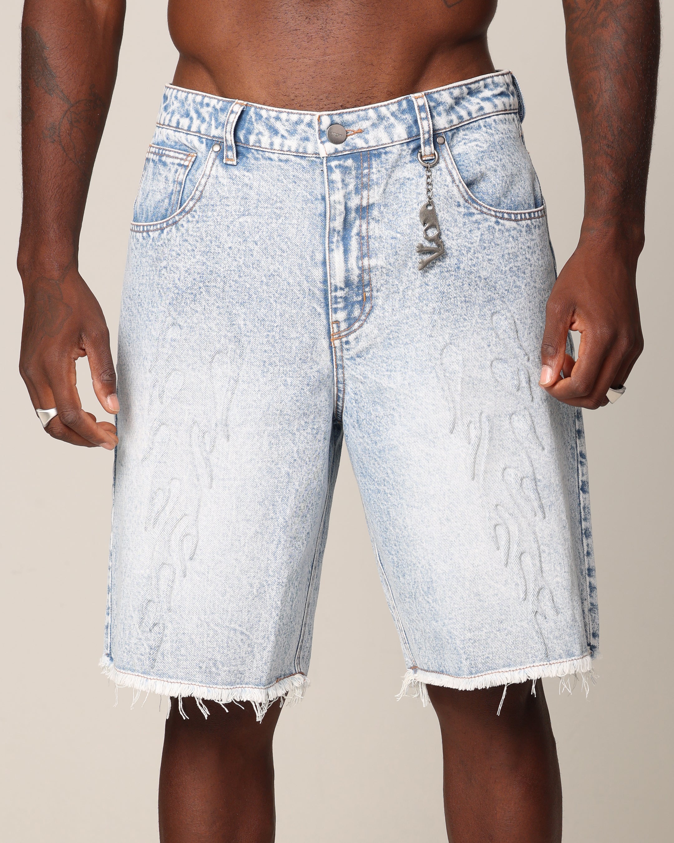 Saint Morta Inferno Baggy Denim Shorts Blue Acidwash | Culture