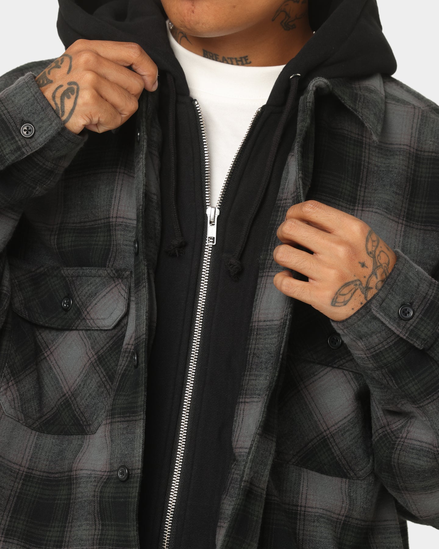 Supreme Hooded Flannel Zip Up Shirt Black | Culture Kings US