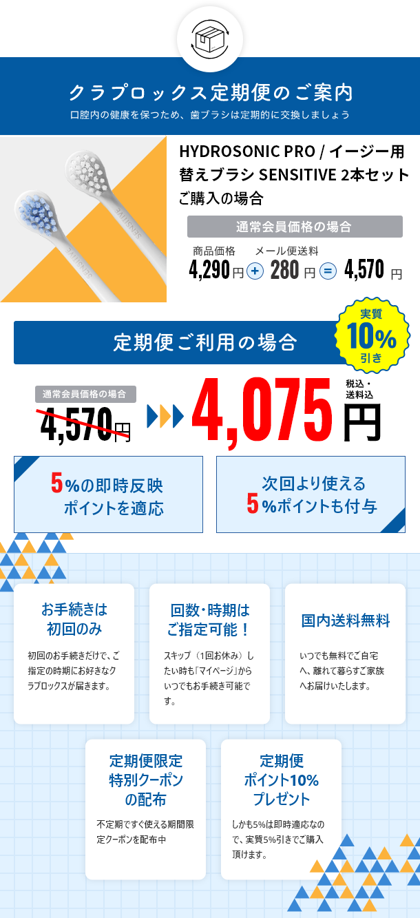定期便】音波式電動歯ブラシ HYDROSONIC PRO/イージー用 替えブラシ