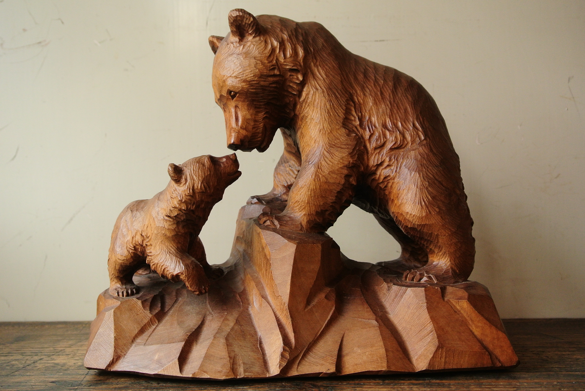 堀井清司 作「親子熊」木彫 - アンティーク雑貨・古道具の札幌