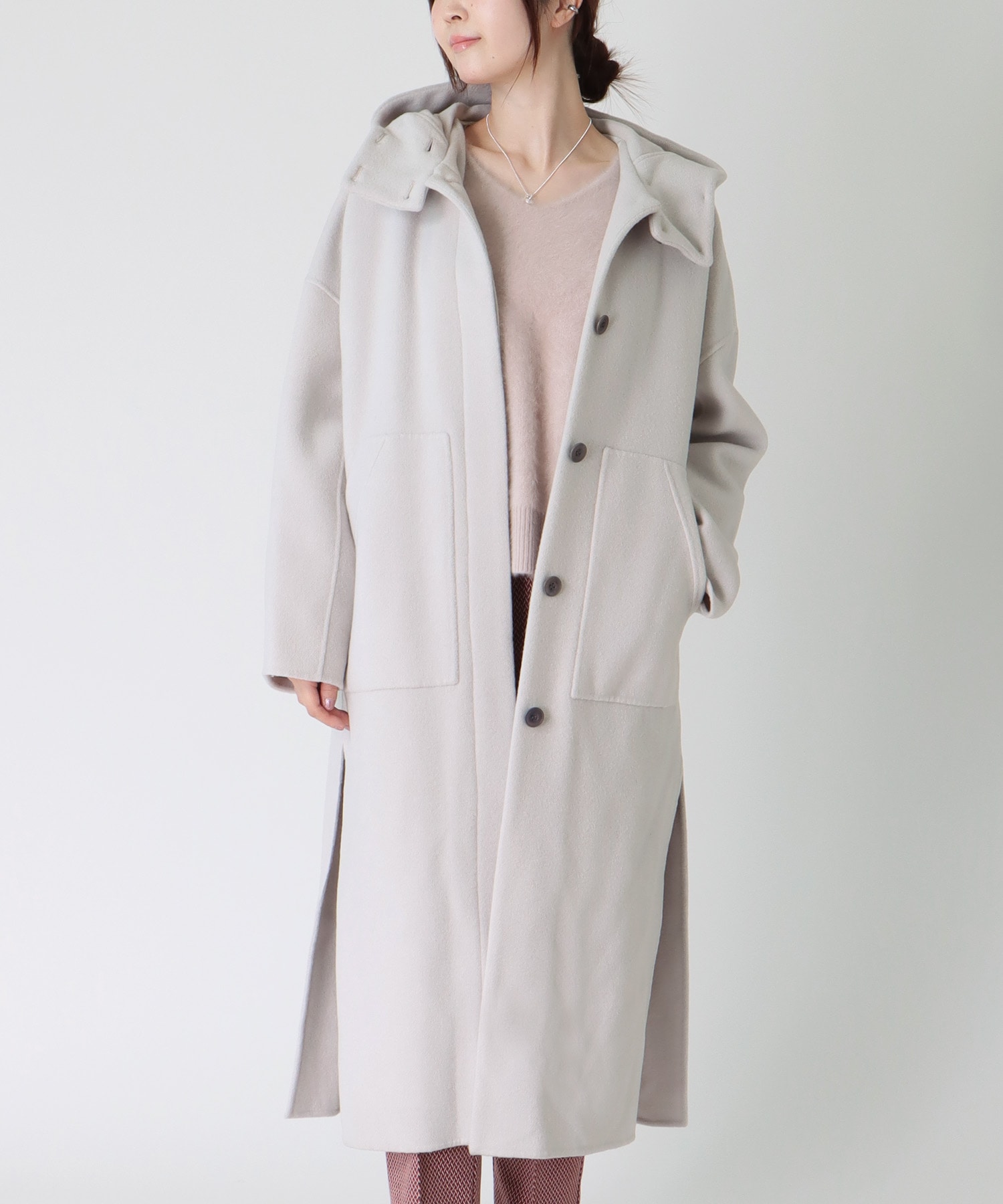 フーディリバーロングコート シャルム加工スーパー110s | AND ON JIONE