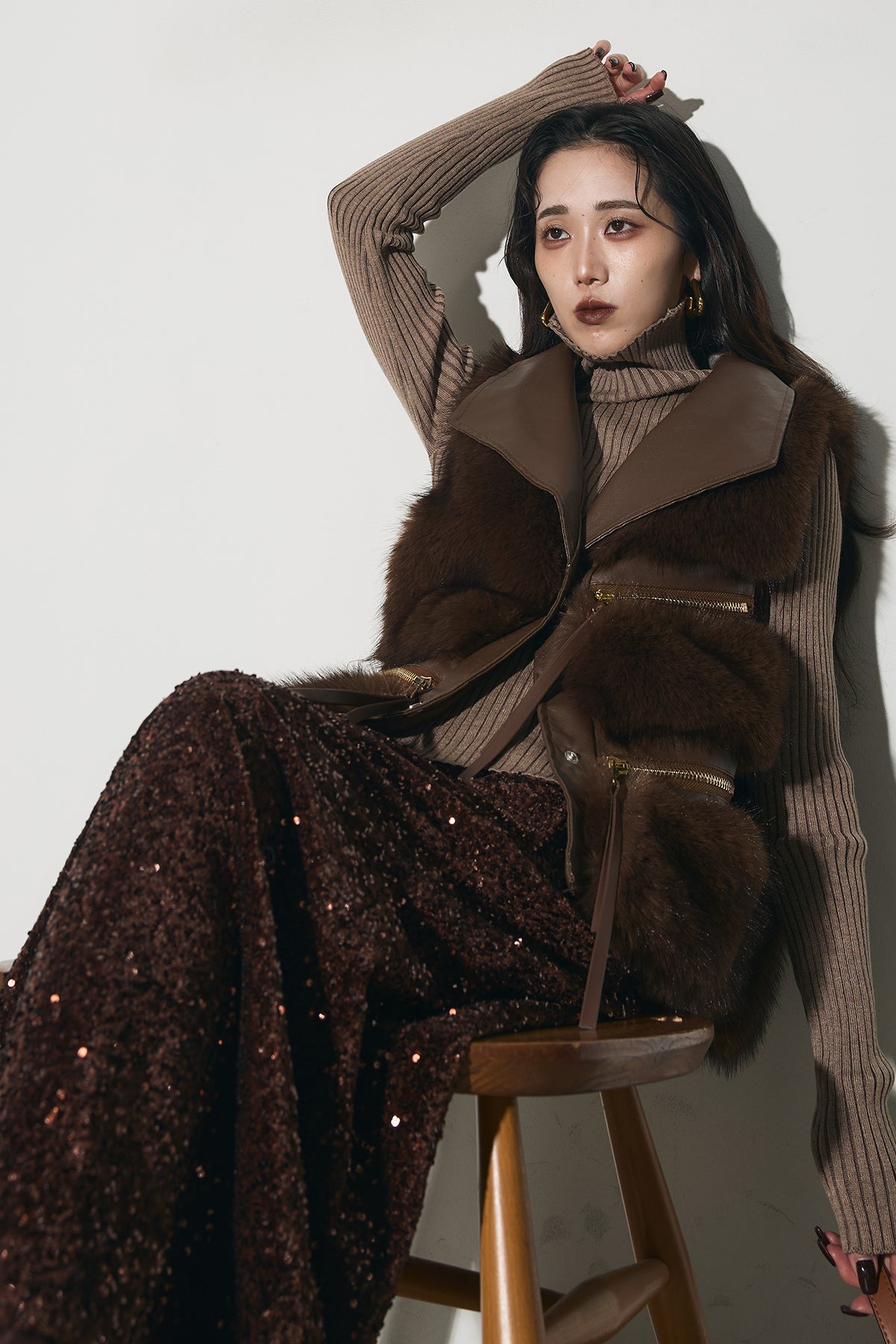 SET】フェイクファーライダースベスト+スパンコールスカート – ANDREA&Co.