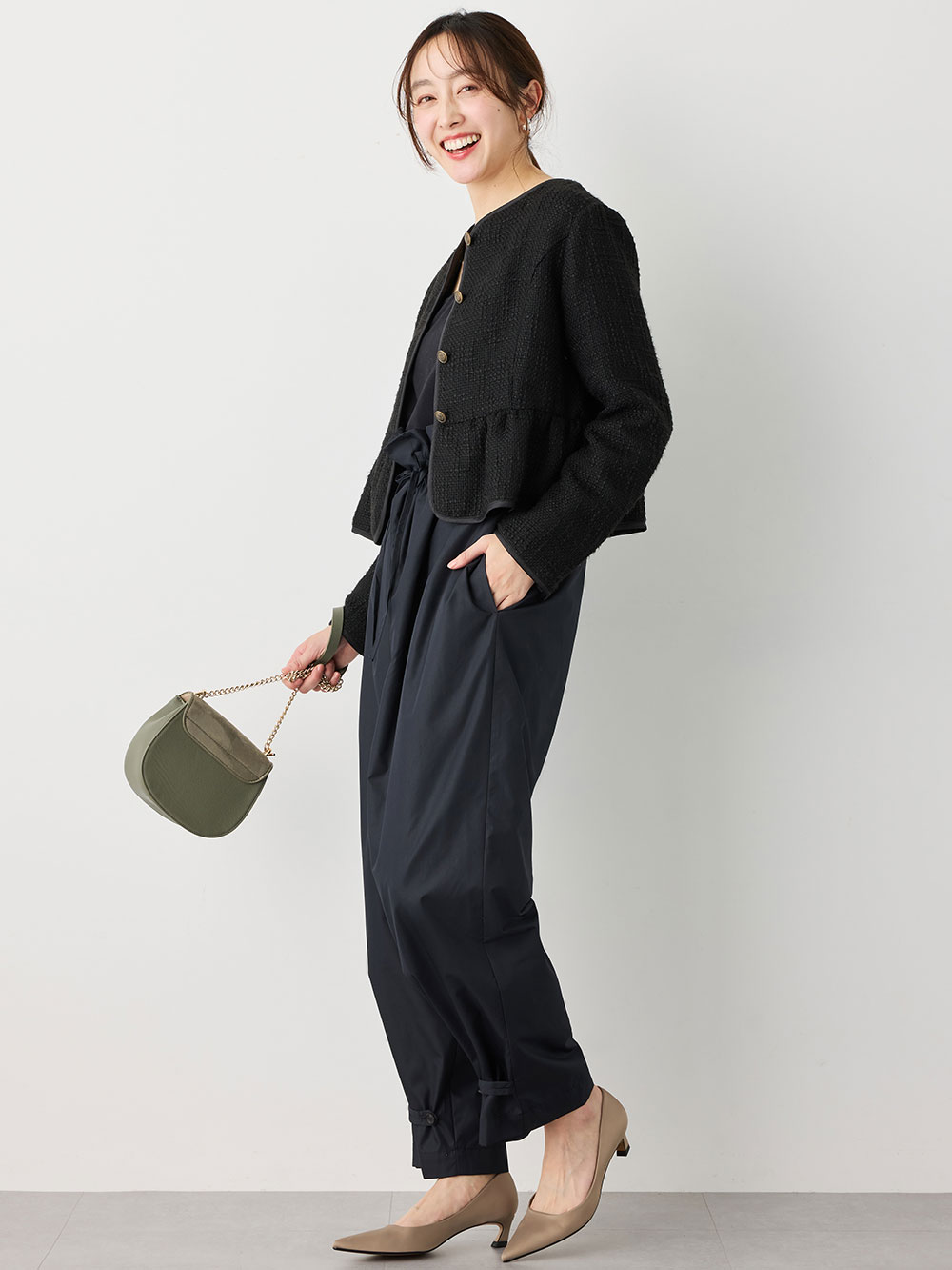 ツィードペプラムジャケット マタニティ・産後【出産後も長く使える