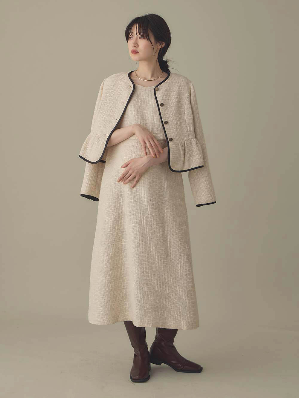 ツィードペプラムジャケット マタニティ・産後【出産後も長く使える