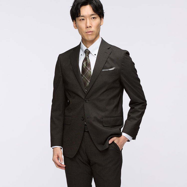 洗える ウールブレンドジャケット こげ茶 LES MUES スリム