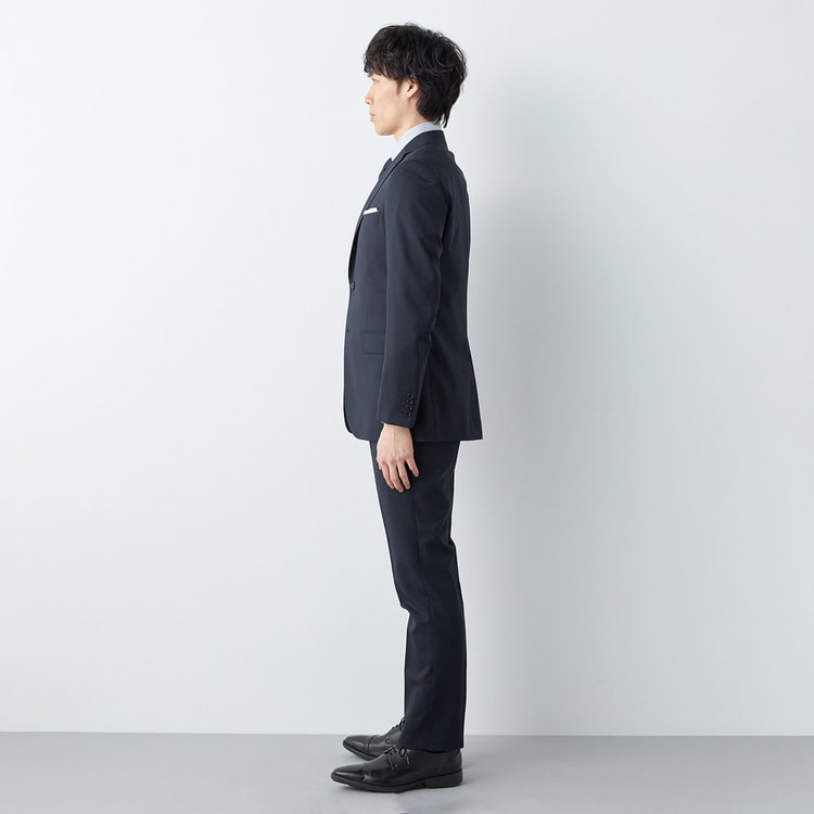 ストレッチ 洗える ウールブレンド 2パンツスーツ 紺 チェック LES MUE