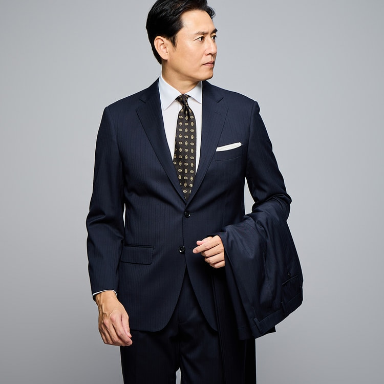 上質ストレッチ 2パンツスーツ 紺シャドー ベーシック JUNKO SHIMAD