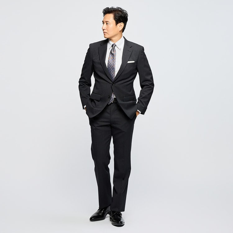 リサイクル素材使用 洗える 2パンツスーツ チャコールグレーシャドー