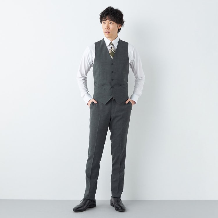 洗える ストレッチ スリーピーススーツ グレー LES MUES