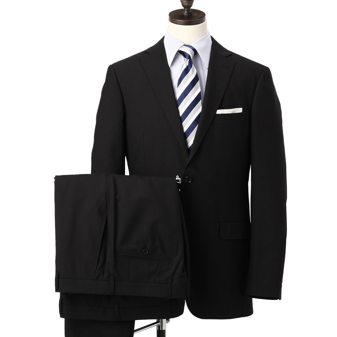 洗える ストレッチ 2パンツスーツ 黒織柄ストライプ LES MUES ブリティ