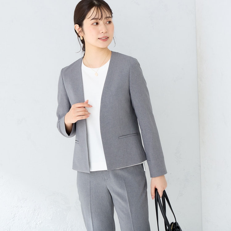 360°キレイ 2Wayストレッチノーカラージャケット グレー セットアップ