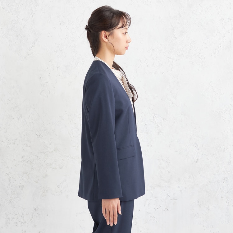 Oggiコラボ 2Wayストレッチツイル ノーカラージャケット 紺