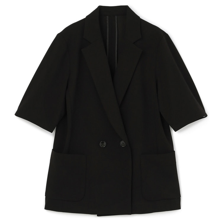 アウトレット】UVカット ストレッチ半袖ダブルジャケット 黒