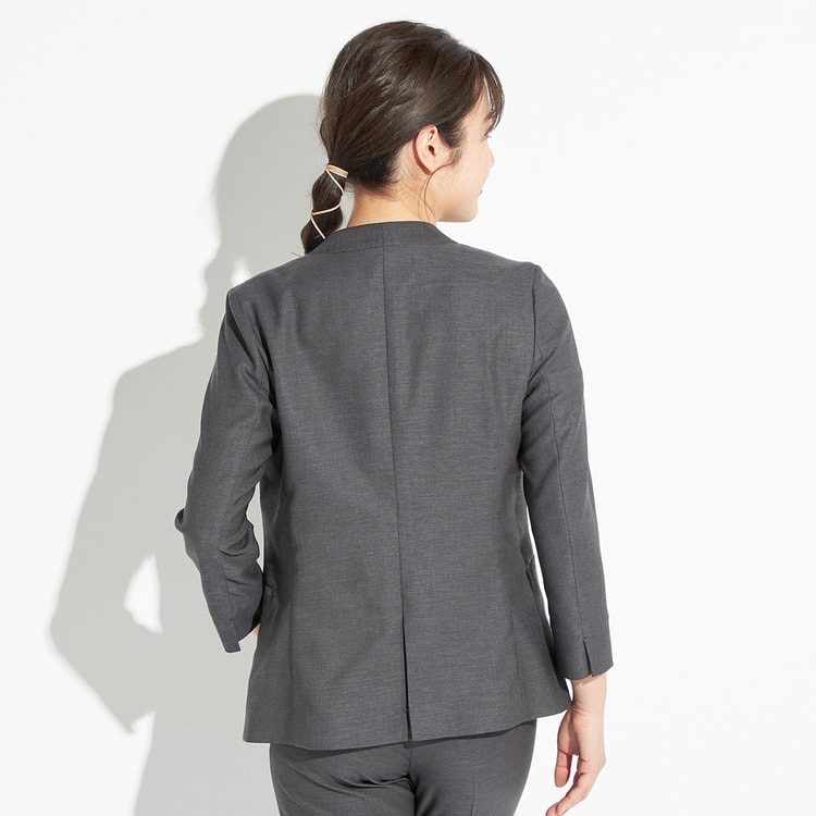 アウトレット】【夏向け】麻調グレー ノーカラージャケット