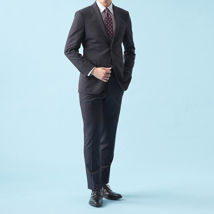 QOS】洗える 紺マイクロ ジャケット スリム LES MUES セットアップ