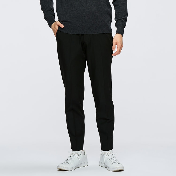 L＆Wデザイン】洗える ウール調ストレッチパンツ 黒 セットアップ着用