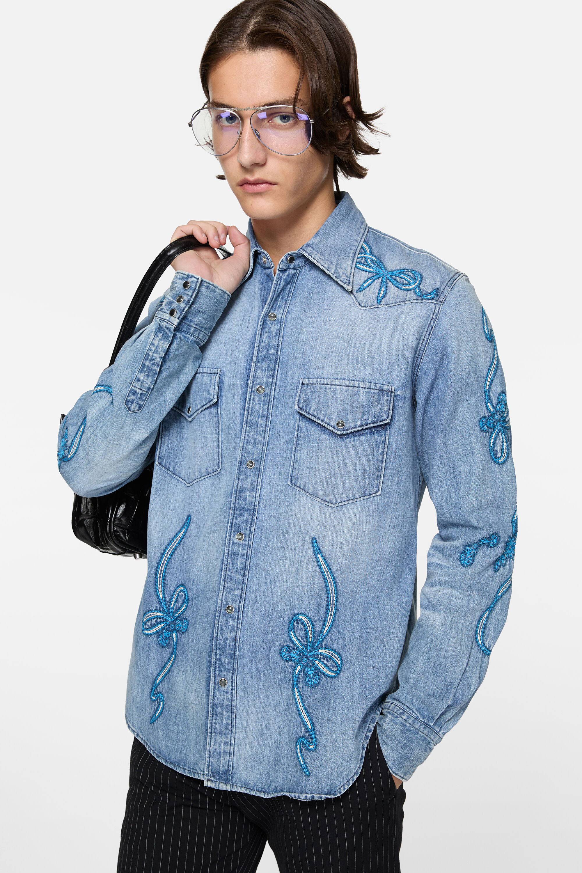 Acne Studios - 刺繍入りデニムシャツ - ブルー/ブルー