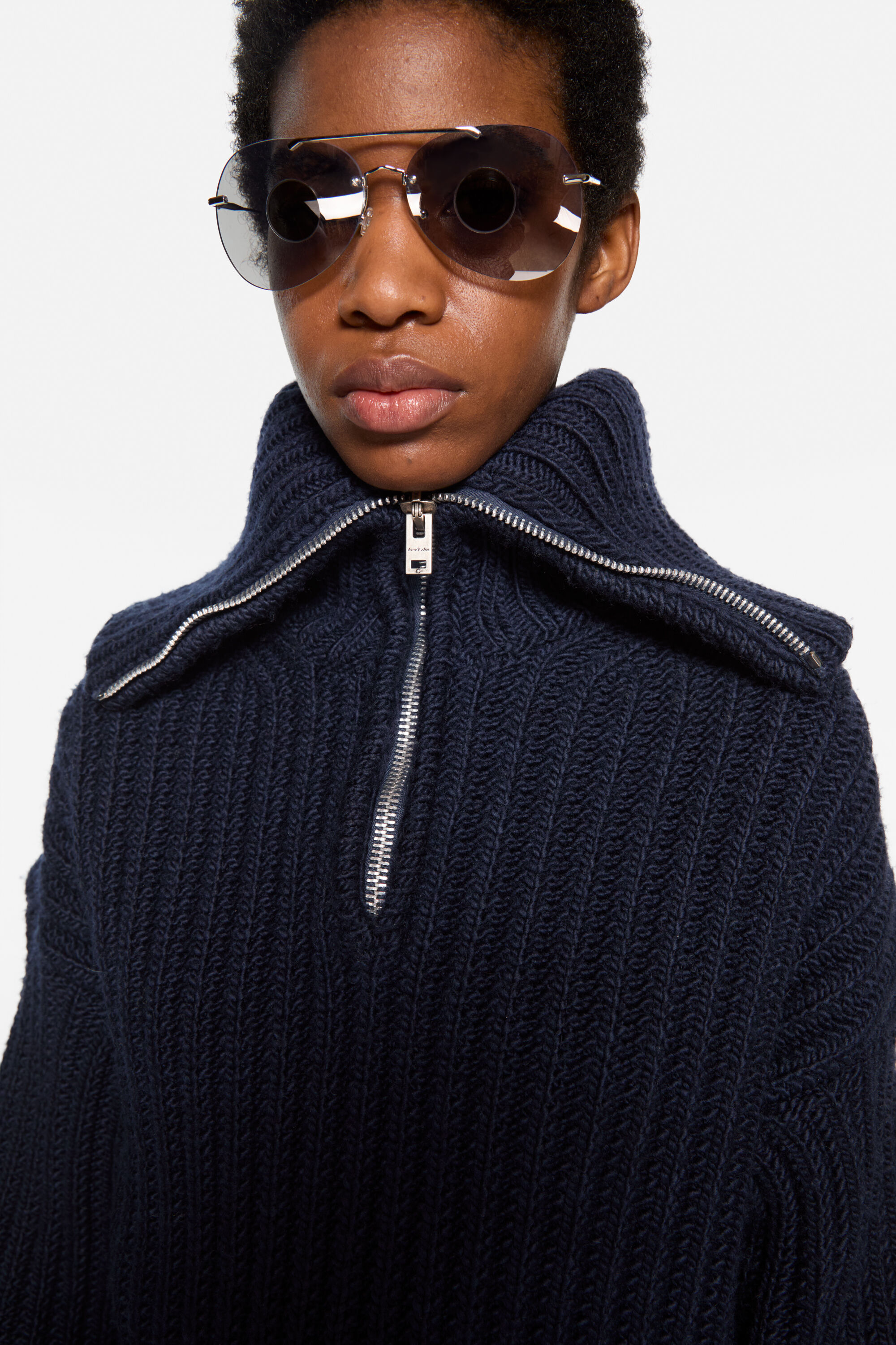 Acne Studios - Wool half-zip knit - Navy