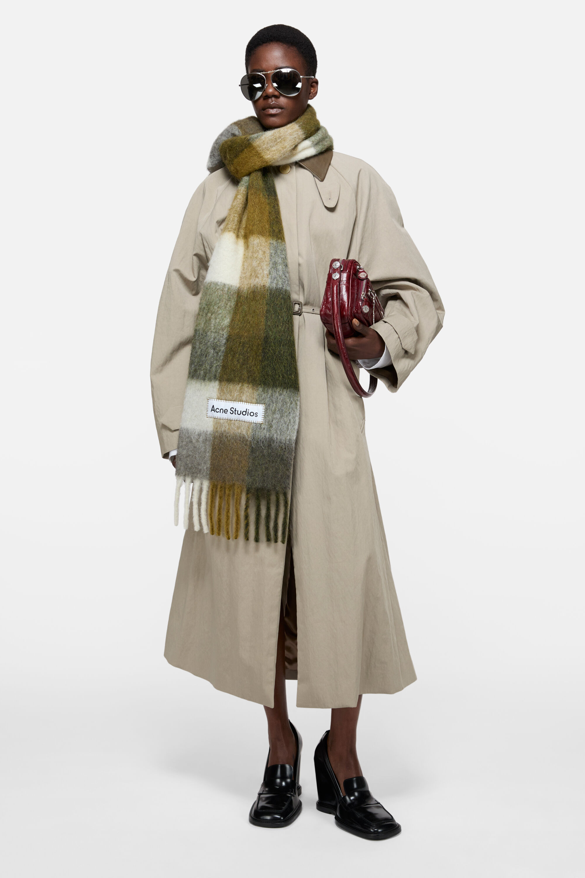 Acne Studios - Mohair checked scarf - Taupe/Green/Black