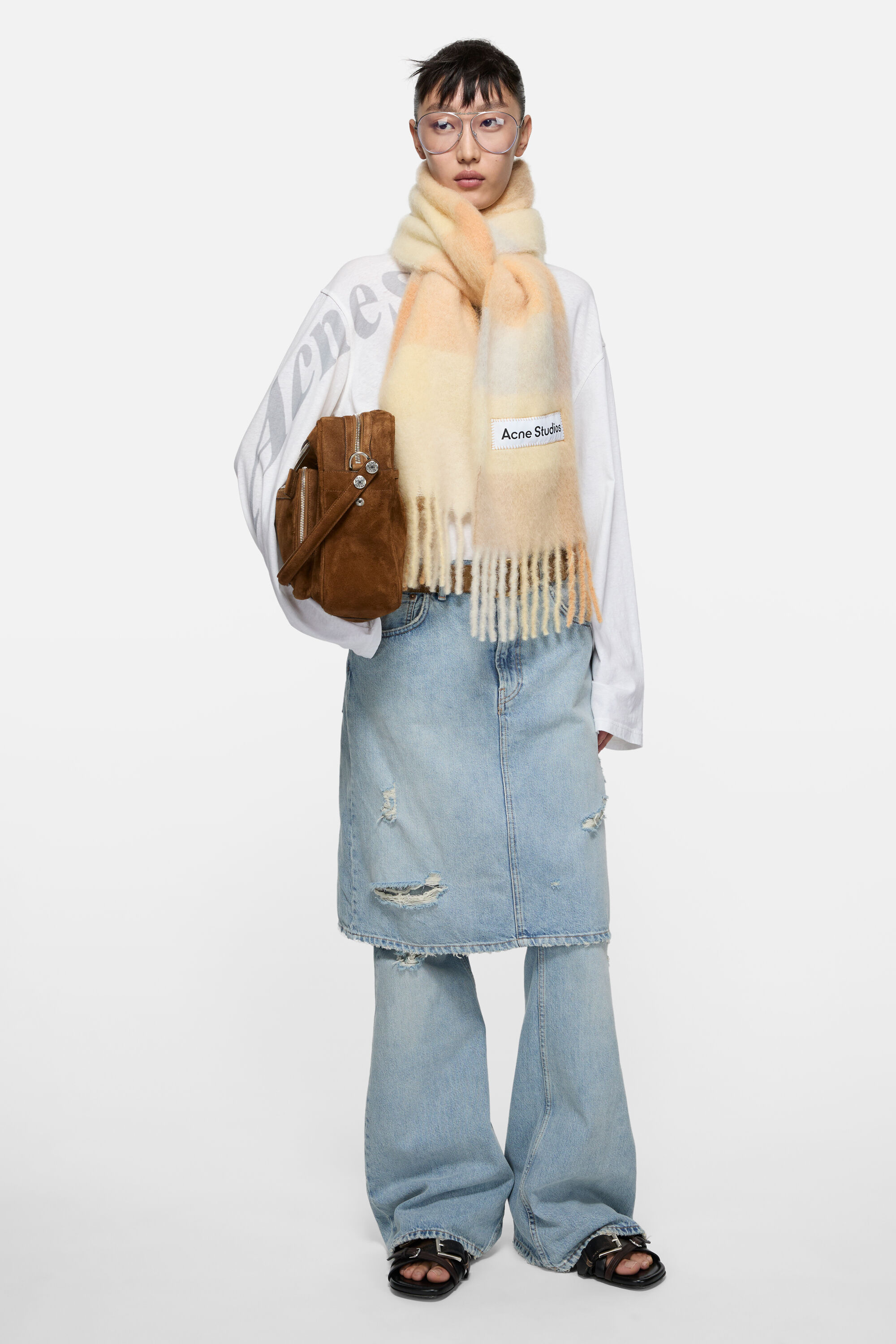 Acne Studios - Mohair checked scarf - Peach/White/Beige